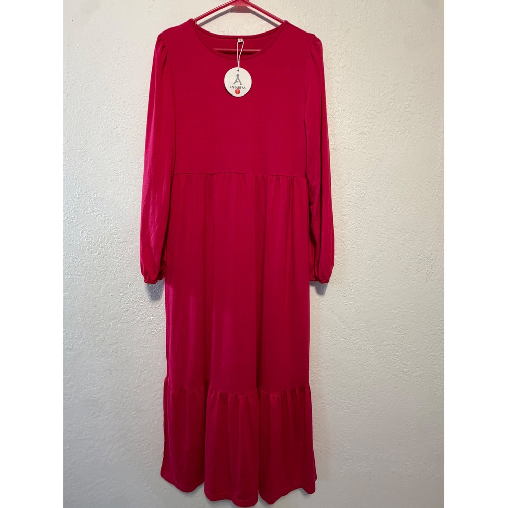 Anrabess Magenta Pink Long Sleeve Tiered Maxi Dress Size Small NWT